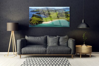 Glass Print Sea beach forest landscape blue brown green