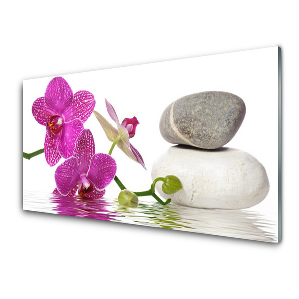 Glass Print Flower stones art pink white grey