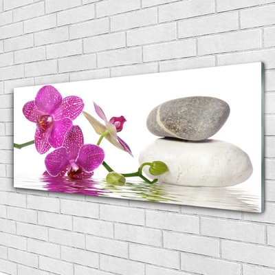 Glass Print Flower stones art pink white grey