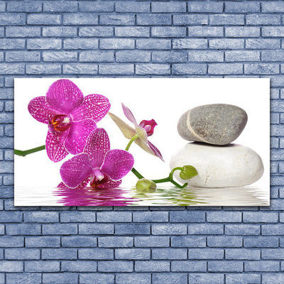 Glass Print Flower stones art pink white grey