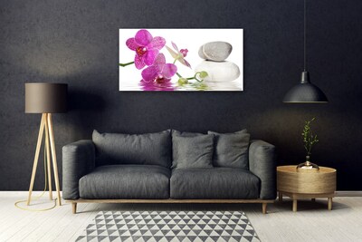 Glass Print Flower stones art pink white grey