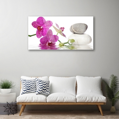 Glass Print Flower stones art pink white grey