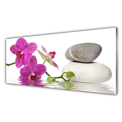 Glass Print Flower stones art pink white grey