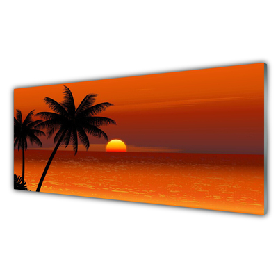 Glass Print Palm sea sun landscape yellow black
