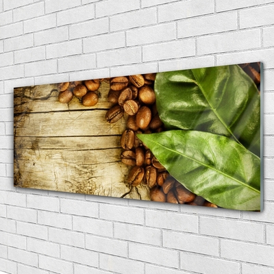 Glass Print Coffee beans leaves kitchen brown green