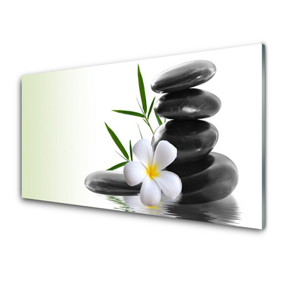 Glass Print Flower stones art white black