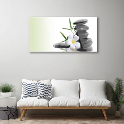 Glass Print Flower stones art white black