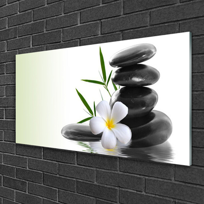 Glass Print Flower stones art white black