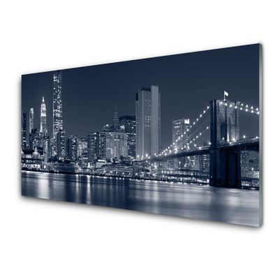 Glass Print City bridge architecture blue