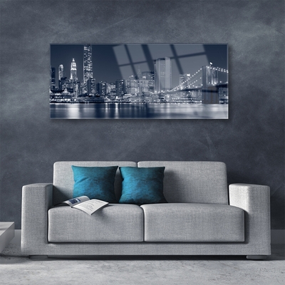 Glass Print City bridge architecture blue