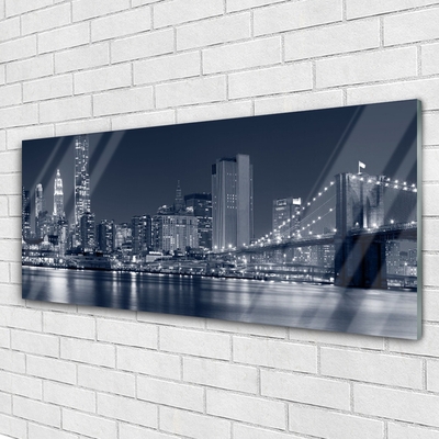 Glass Print City bridge architecture blue