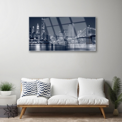 Glass Print City bridge architecture blue