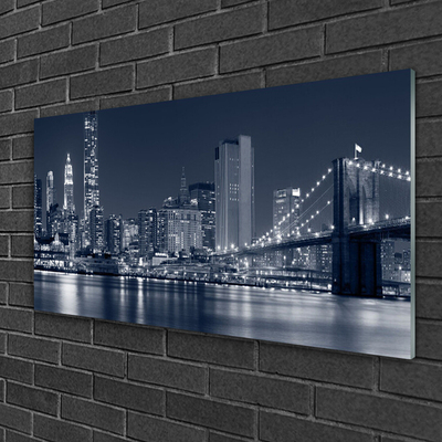 Glass Print City bridge architecture blue