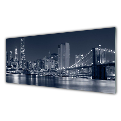 Glass Print City bridge architecture blue