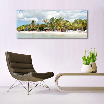 Glass Print Beach palm trees landscape brown green