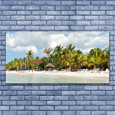 Glass Print Beach palm trees landscape brown green