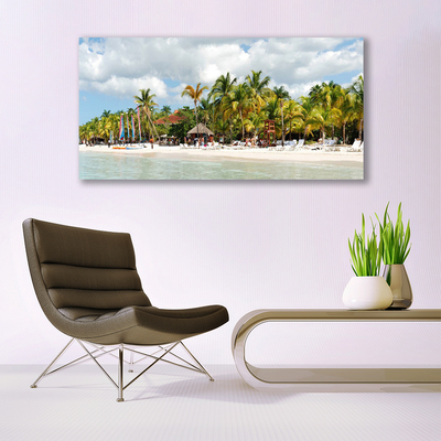 Glass Print Beach palm trees landscape brown green