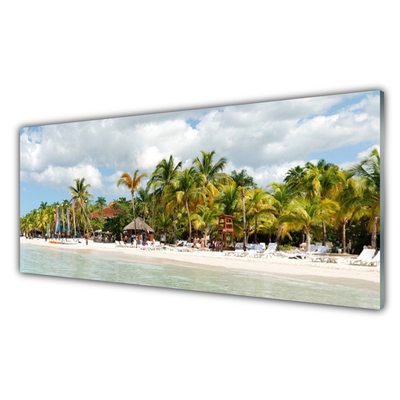 Glass Print Beach palm trees landscape brown green