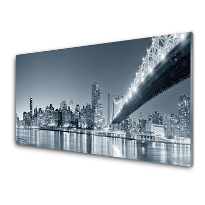 Glass Print City bridge architecture grey