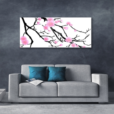 Glass Print Branches flowers art brown pink