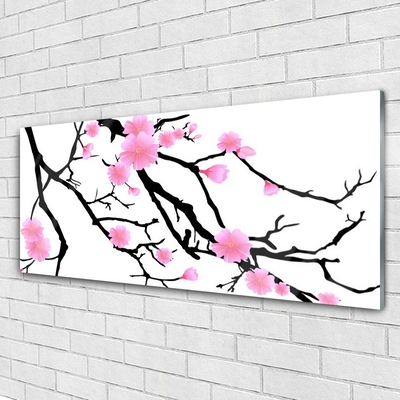 Glass Print Branches flowers art brown pink