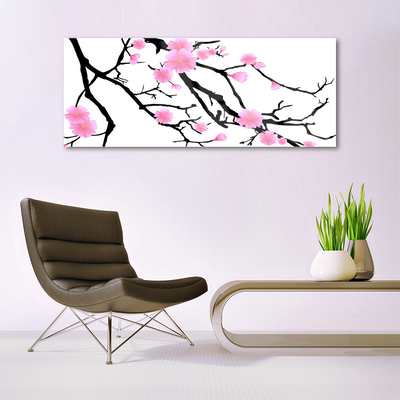 Glass Print Branches flowers art brown pink