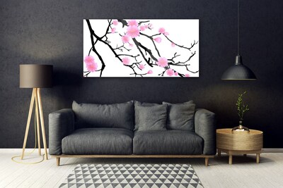 Glass Print Branches flowers art brown pink