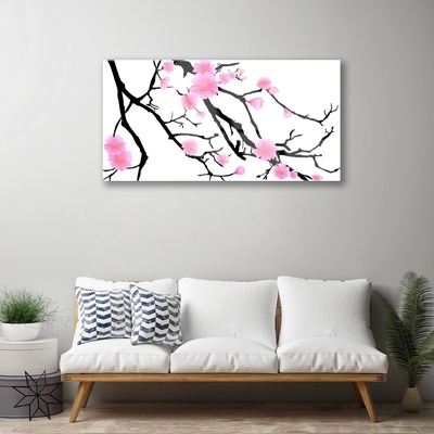 Glass Print Branches flowers art brown pink