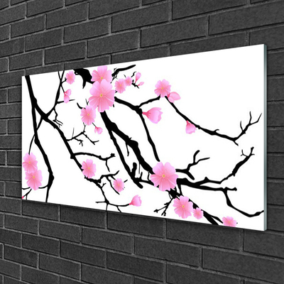 Glass Print Branches flowers art brown pink