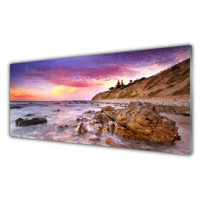 Glass Print Sea stones landscape grey purple pink