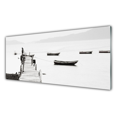 Glass Print Bridge boats architecture grey white