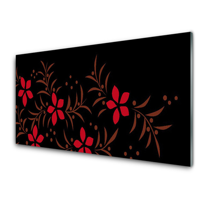 Glass Print Flowers art red yellow