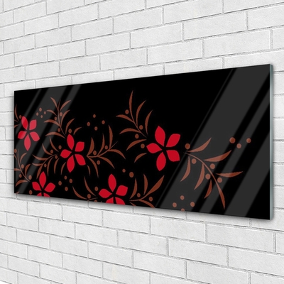 Glass Print Flowers art red yellow