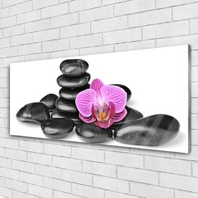 Glass Print Flower stones art pink black