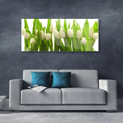 Glass Print Tulips floral white green