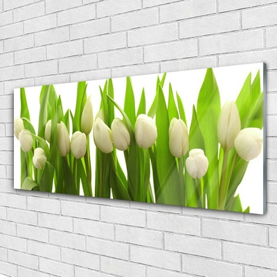 Glass Print Tulips floral white green