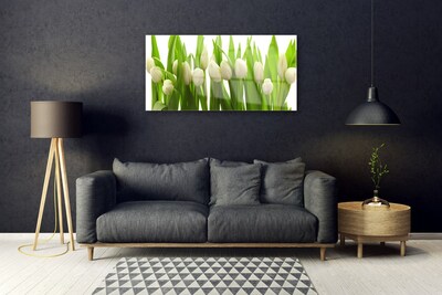 Glass Print Tulips floral white green