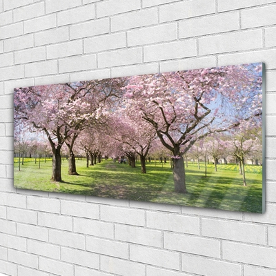 Glass Print Footpath trees nature brown green pink