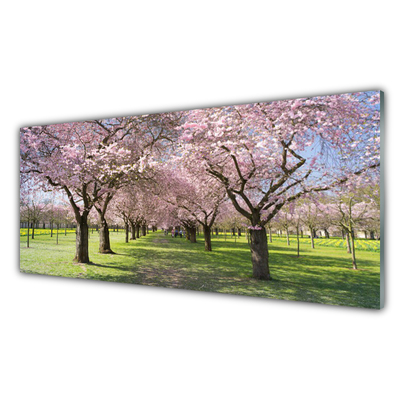 Glass Print Footpath trees nature brown green pink