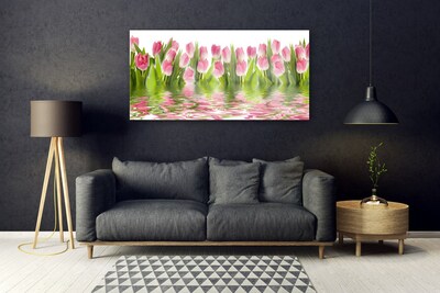 Glass Wall Art Tulips floral pink green