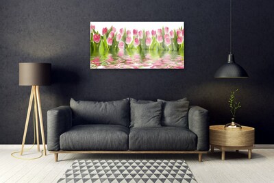 Glass Wall Art Tulips floral pink green