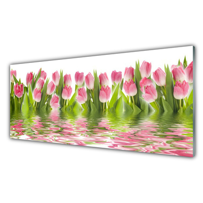 Glass Wall Art Tulips floral pink green