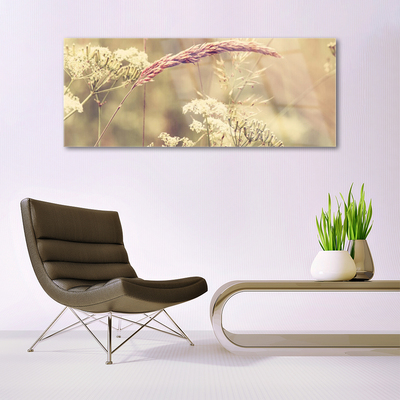 Glass Wall Art Wild plants floral white brown