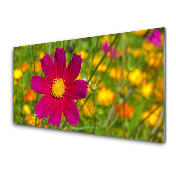 Glass Wall Art Flower floral yellow red