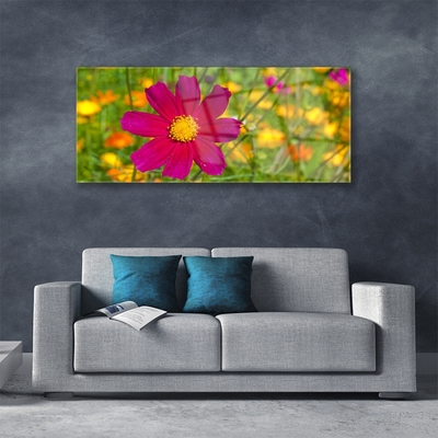 Glass Wall Art Flower floral yellow red