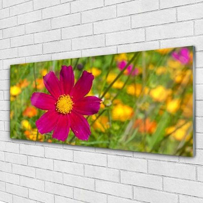 Glass Wall Art Flower floral yellow red