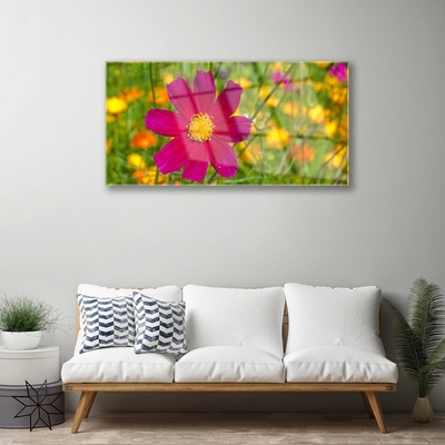 Glass Wall Art Flower floral yellow red