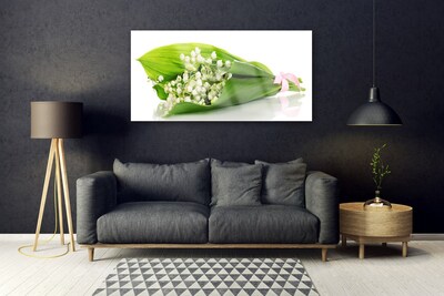 Glass Wall Art Flowers floral white green