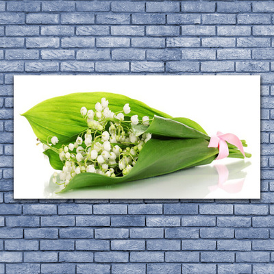 Glass Wall Art Flowers floral white green