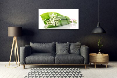 Glass Wall Art Flowers floral white green